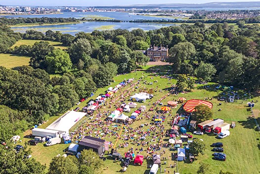 aerial view of the Upton Country Park music festival site